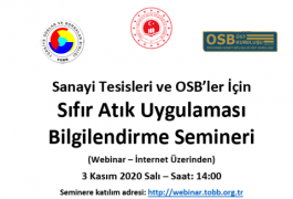 Sanayi Tesisleri ve OSB’ler İçin Sıfır Atık Uygulaması Bilgilendirme Semineri